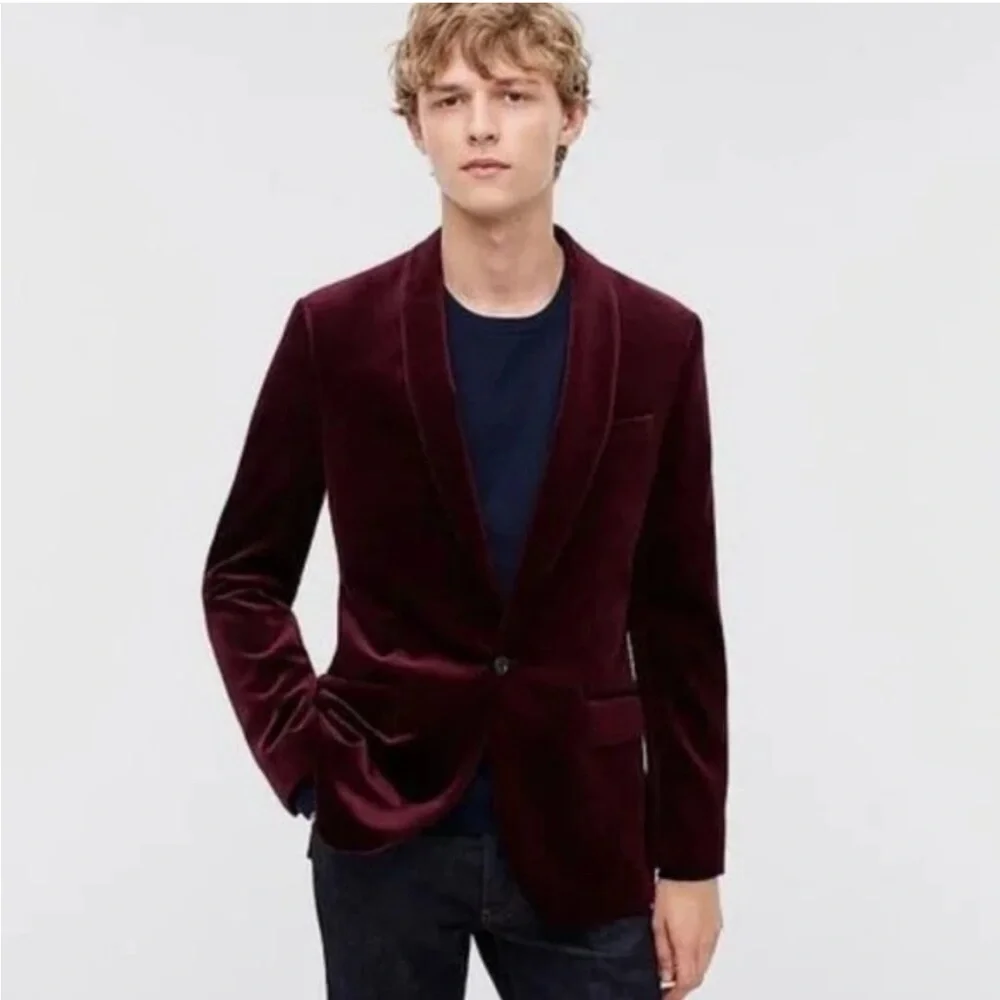 J.Crew Shawl Collar Dinner Jacket in Velvet Ludlow Slim Fit Vintage Cabernet 38R
